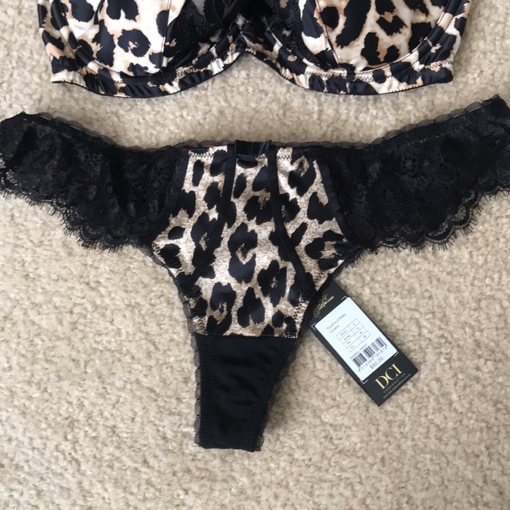 Dita Von Teese 2pc Set. Black Lace Silky (feel) Leopard Print Bra & Thong match. - Picture 9 of 13